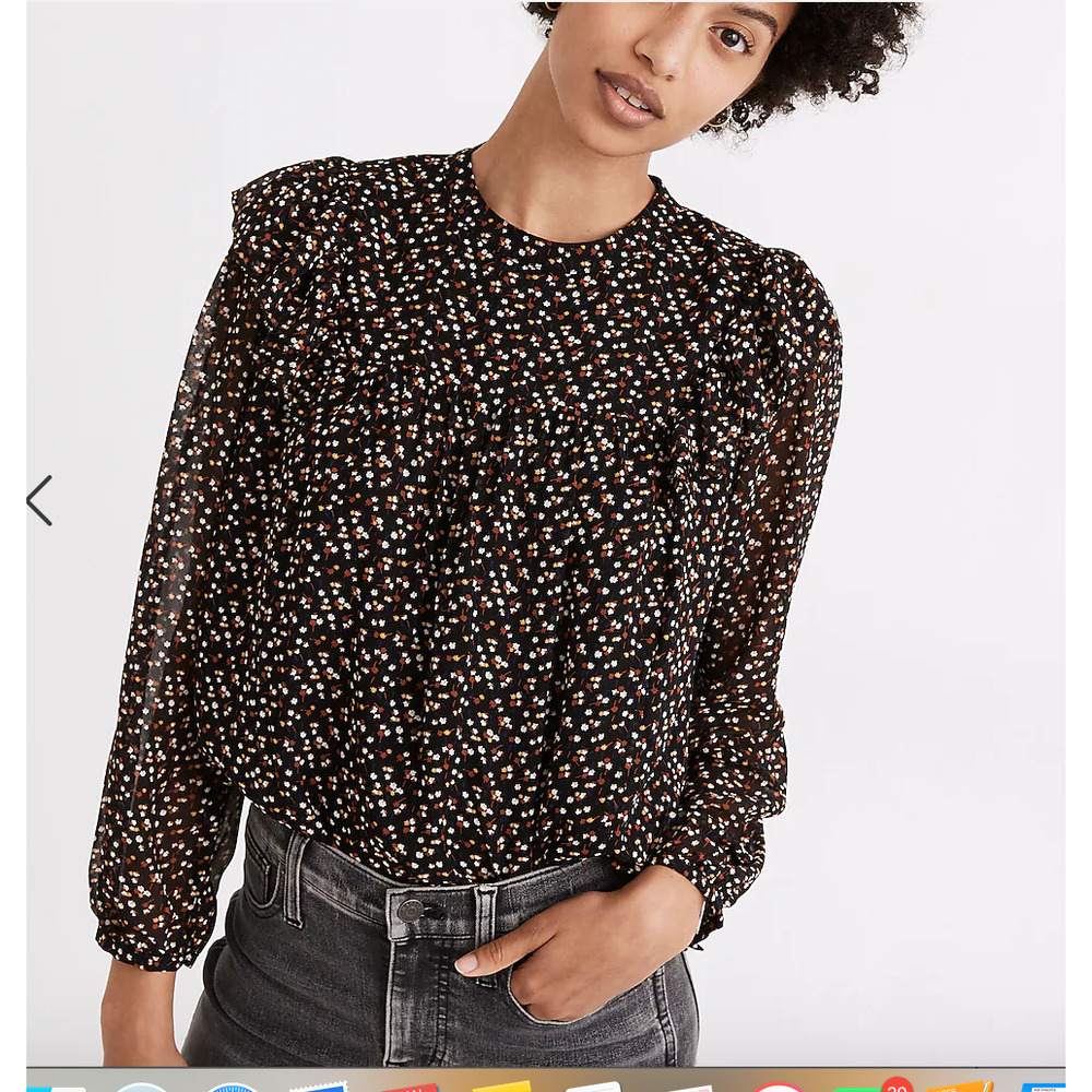 Madewell Georgette Mock-neck Ruffle-Yoke Puff-Sleeve Top